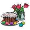 Цветной пример раскраски кулич, яйца и цветы
