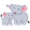 Цветной пример раскраски мама слон и слоненок