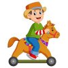 Цветной пример раскраски мальчик на игрушечной лошадке
