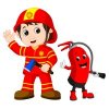 Цветной пример раскраски пожарный и огнетушитель