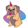 Цветной пример раскраски мопс собака-единорог