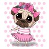 Цветной пример раскраски девочка мопс собака-балерина
