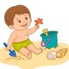 Цветной пример раскраски мальчик играет в песок
