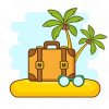Цветной пример раскраски чемодан, пальма и очки