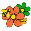 Цветной пример раскраски цветы со шмелем