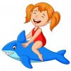 Цветной пример раскраски девочка на надувной акуле
