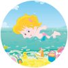 Цветной пример раскраски девочка плавает в море