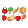Цветной пример раскраски разный набор овощи, фрукты