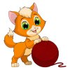 Цветной пример раскраски пушистый котенок с клубочком