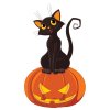 Цветной пример раскраски черный кот и тыква хэллоуин
