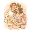 Цветной пример раскраски папа целует маму - семья