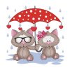 Цветной пример раскраски влюбленные коты под зонтом