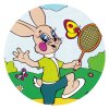 Цветной пример раскраски заяц с ракеткой