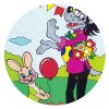 Цветной пример раскраски заяц и волк с шариками