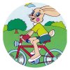 Цветной пример раскраски заяц на велосипеде