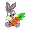 Цветной пример раскраски зайчонок смотрит на морковку