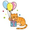 Цветной пример раскраски кот с шарами день рождения