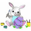 Цветной пример раскраски кролик с пасхальным яйцом
