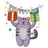 Цветной пример раскраски с днем рождения кот