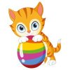 Цветной пример раскраски котенок с мячом