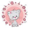 Цветной пример раскраски котенок в цветочном круге