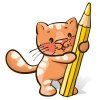 Цветной пример раскраски котенок с карандашом