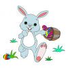 Цветной пример раскраски заяц с корзинкой яиц