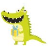 Цветной пример раскраски крокодил с подарком