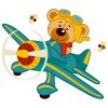 Цветной пример раскраски плюшевый медвежонок в самолете