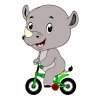 Цветной пример раскраски маленький носорог на велосипеде