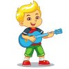 Цветной пример раскраски мальчик играет на гитаре