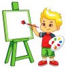 Цветной пример раскраски мальчик рисует