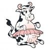 Цветной пример раскраски корова в юбке