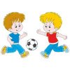 Цветной пример раскраски мальчики играют в футбол летний вид спорта