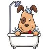Цветной пример раскраски собачка принимет ванну