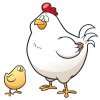 Цветной пример раскраски мама курица и цыпленок