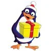 Цветной пример раскраски пингвин с подарком