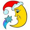 Цветной пример раскраски луна в новогодней шапке
