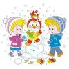 Цветной пример раскраски дети лепят снеговика