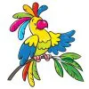 Цветной пример раскраски попугай на ветке