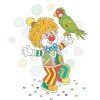 Цветной пример раскраски попугай и клоун