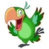 Цветной пример раскраски веселый зеленый попугай