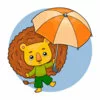 Цветной пример раскраски львенок под зонтом