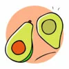 Цветной пример раскраски авокадо с косточками