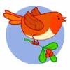 Цветной пример раскраски птичка с ягодками