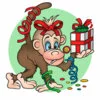 Цветной пример раскраски обезьянка и подарок
