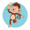 Цветной пример раскраски обезьянка и банан