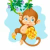 Цветной пример раскраски обезьянка и ветка бананов