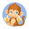 Цветной пример раскраски обезьянка любит банан