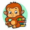 Цветной пример раскраски обезьянка с книжками